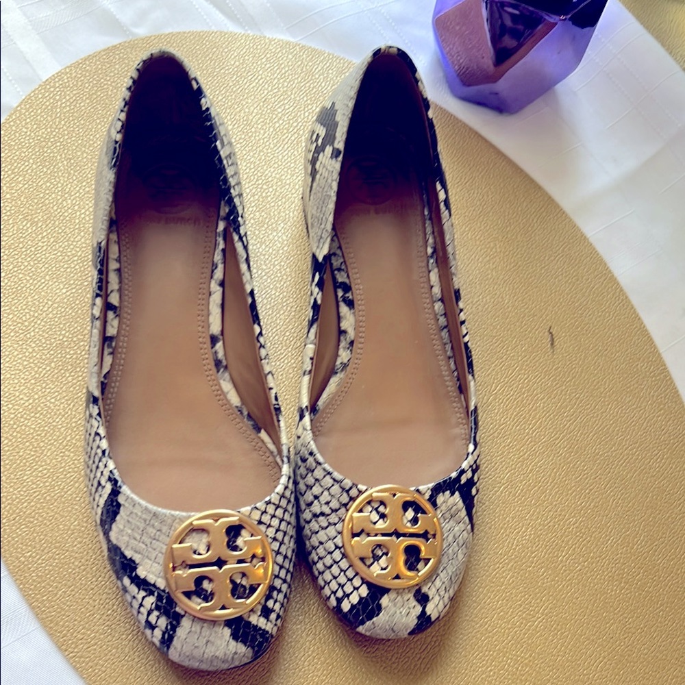 Tory Burch Snakeskin Ballet Flats - Black and Cream